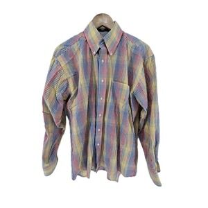 Alan Flusser Mens Large Plaid Button Down Shirt Long Sleeve 100% Cotton